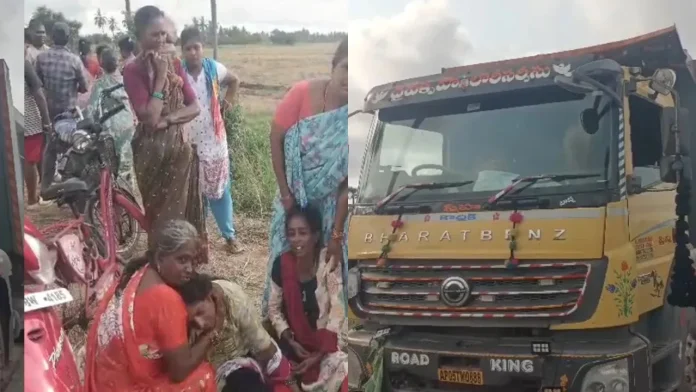 Tipper hits workers in Kakinada Tipper hits workers in Kakinada