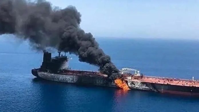 Oil tanker exploded in the Strait of Hormuz.