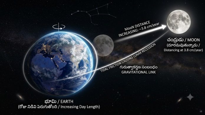 The Moon is moving away from Earth